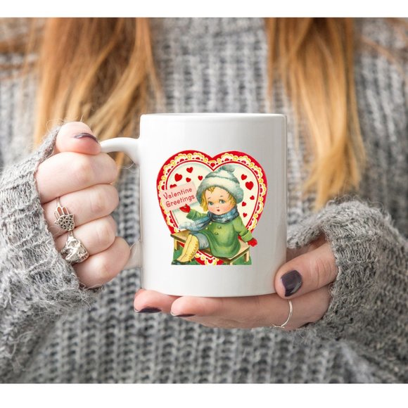 Hand Crafted Other - Retro Valentine Dolls Mug, Vintage Ephemera